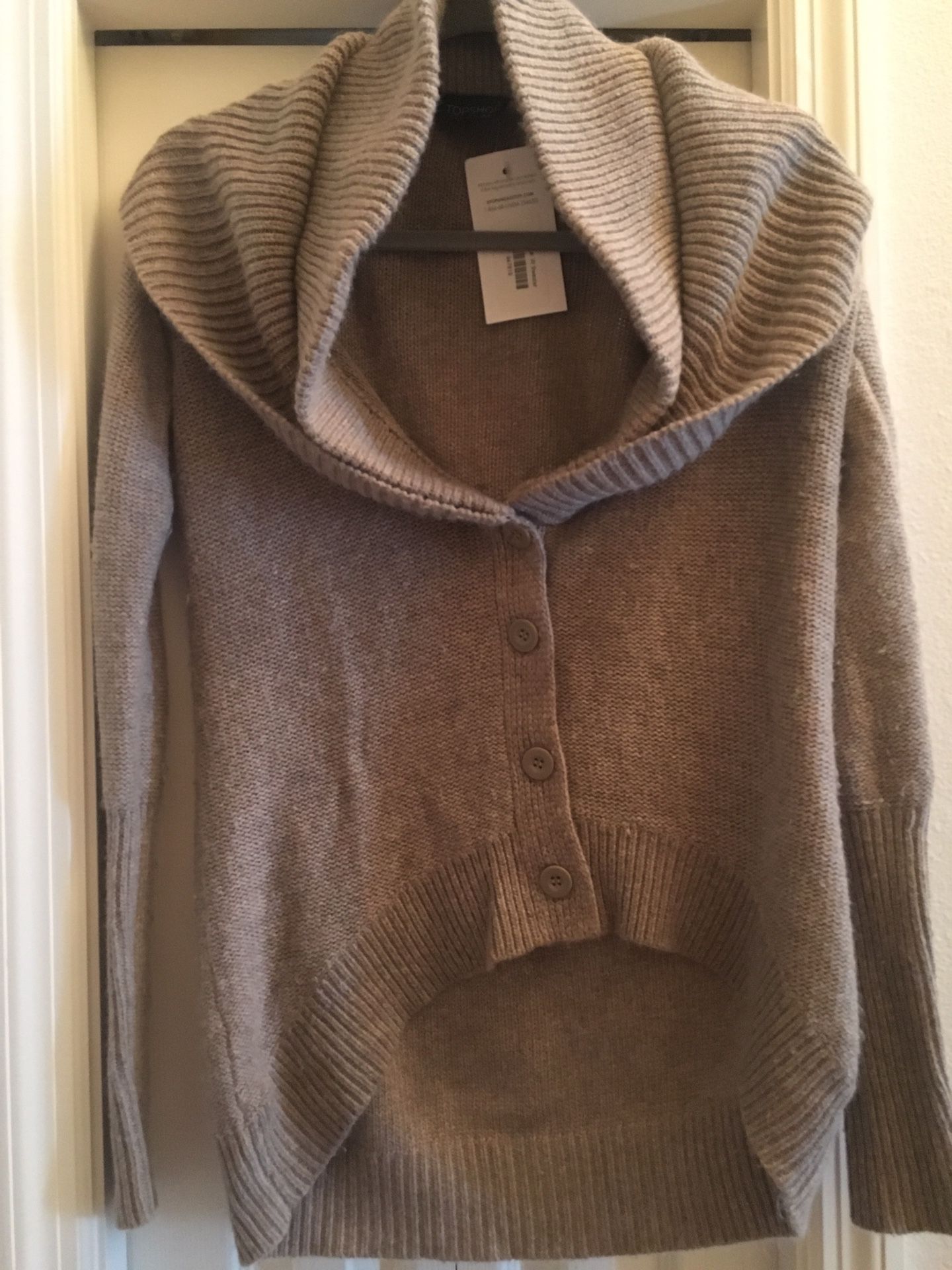 TOP SHOP Tan Taupe knit button cardigan Size Small