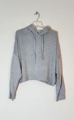 Z Supply Lightweight Cropped Pullover Hoodie Size L Color:Heather Gray