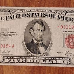 USA America 1953 Red seal Star note $5 bill banknote currency