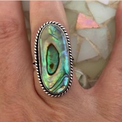 925 Sterling Silver Abalone Shell Gemstone Vintage Style Ring 6
