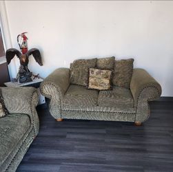 Green Chenille Loveseat and Sofa Set