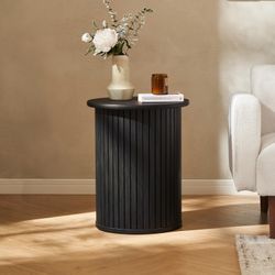 mopio Quin Pedestal Side Table, Tambour Round Fluted End Table, Small Accent Tables for Living Room, Mid Century Modern Night Stand, Circle Bedside Ta