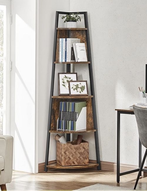 71.6 Inch Tall Corner Shelf, 5 Tier Rustic Corner Bookshelf Bookcase