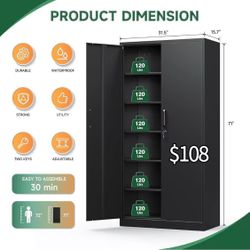 π 71βH Metal Storage Cabinets with Lock Doors,Tall Locker Organizer Steel Garage Cabinets, 5 Adjustable Layers Shelves for Home, Office, Warehouse