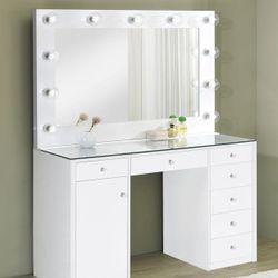 New 7-drawer Makeup Vanity Set with Lighting White High Gloss