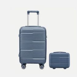 Ultra-Light 20" Carry-On Luggage & 14" Travel Cosmetic Case - Ice Blue NEW