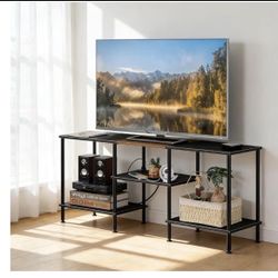 OYEAL Black Bedroom TV Stand with Power Outlets up to 50 inch TV,