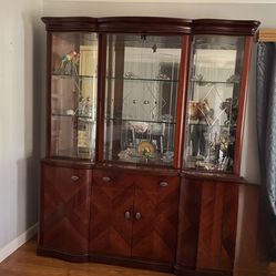 MOVING SALE!!!! Mahogany credenza with glass doors and mirror background