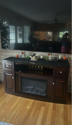 Wood fire place credenza