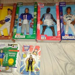**Unopened** Collectible Sports Figurines Nolan Ryan, Drew Bledsoe, Alex Rodriguez, and 2 Smaller