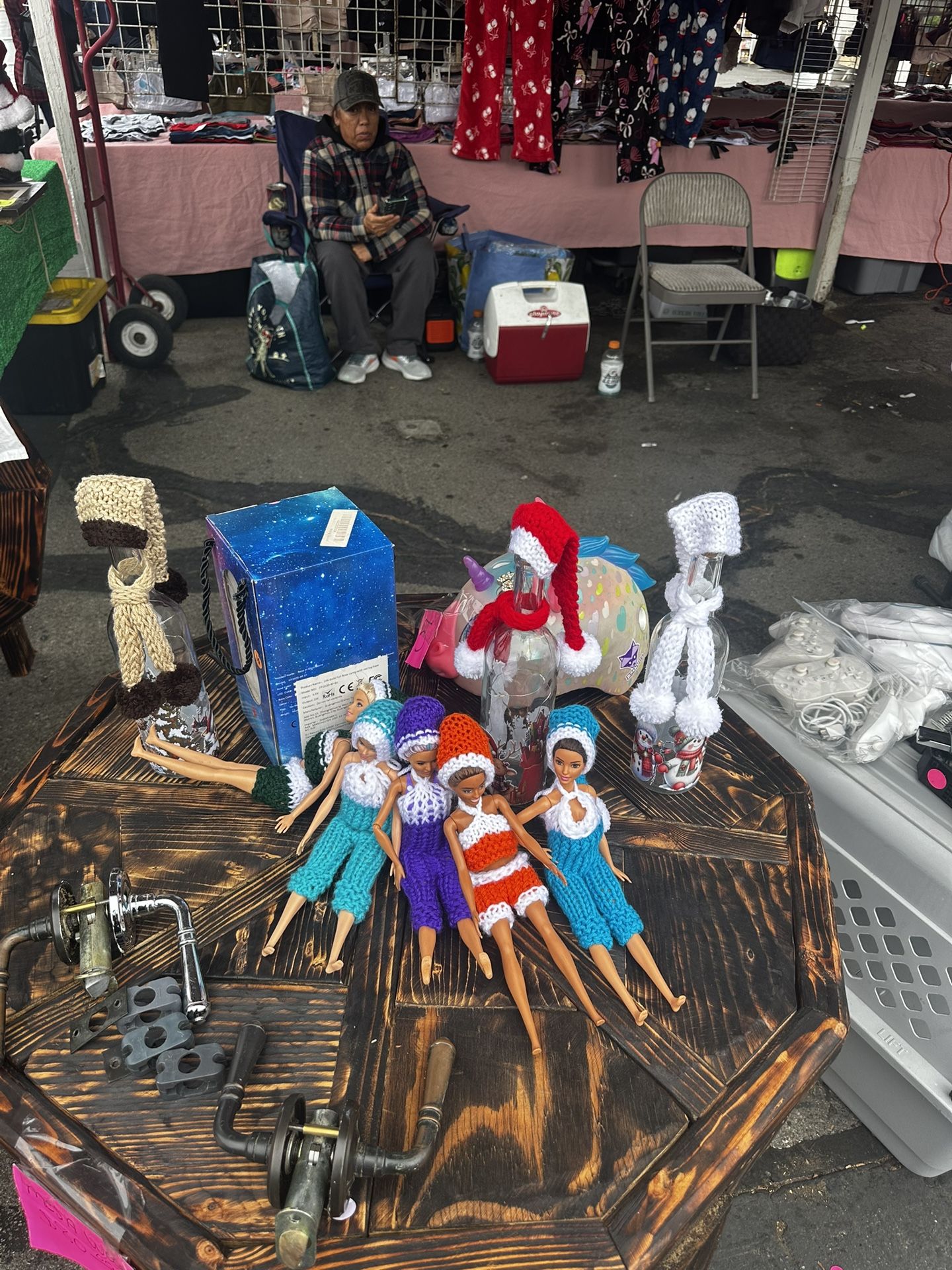 Christmas Barbies And Light Bottles And Lamp