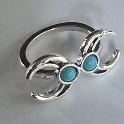 DOUBLE LUCKY NEW BEZEL SET  TURQUOISE TITANIUM QUALITY SILVER  NEW SIZE 7 RING