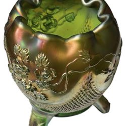 Northwood Rosebowl Fine Cut & Roses Crimped Bowl Carnival Glass