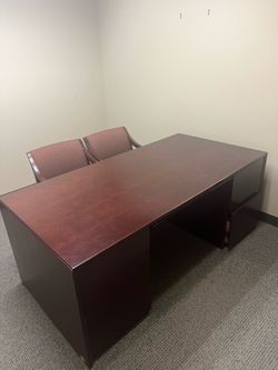 Mahogany Executive Desk and Lateral File Cabinet Set + chairs FULL SET