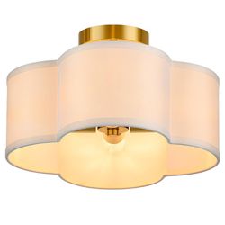 Semi-recessed ceiling lamp, 4-light baby room lamp with four-leaf clover-shaped fabric shade, modern 13-inch ceiling lamp