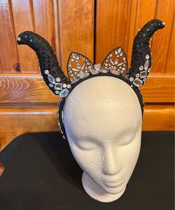 Black Glitter Horn Headband with Rhinestones