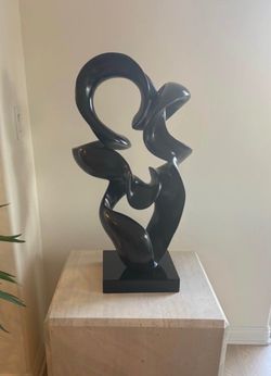 29”H Abstract Wood Sculpture Painted in Black
