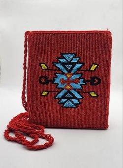 Beautiful Handmade Native American Style Red Beaded Crossbody Bag 