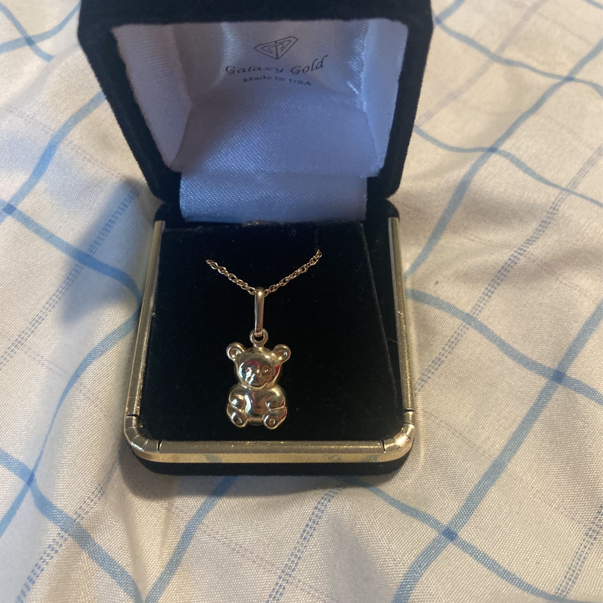 14k Real Solid Gold Teddy Bear Necklace