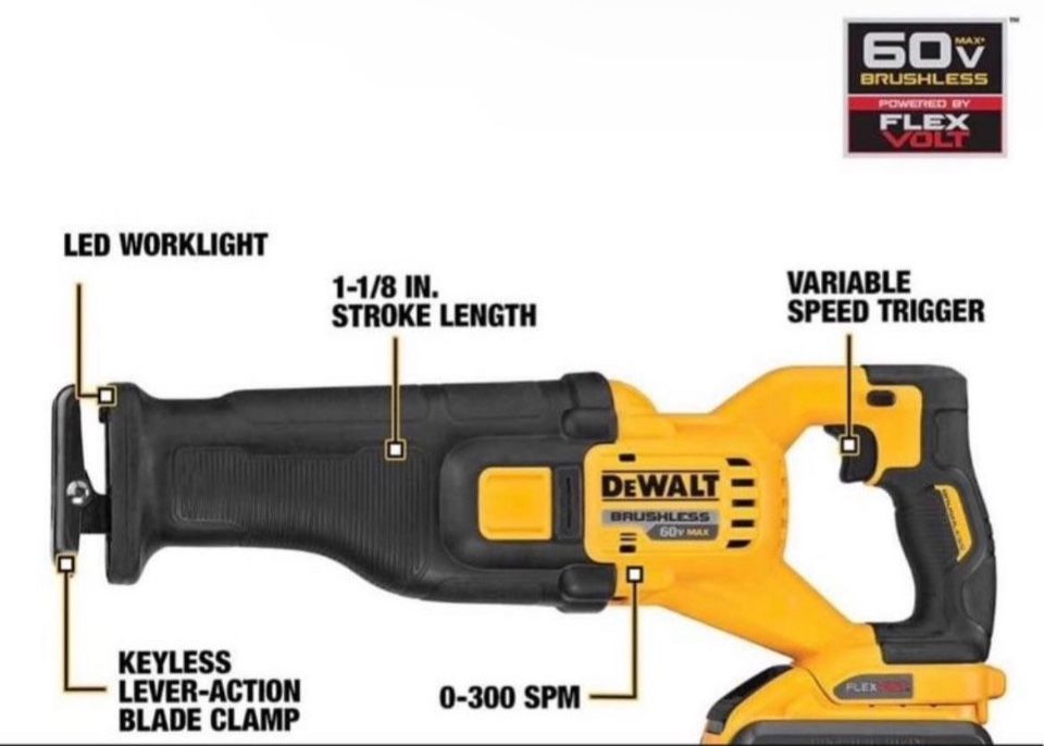 DEWALT FLEXVOLT 60V MAX Reciprocating Saw, Cordless (DCS389)