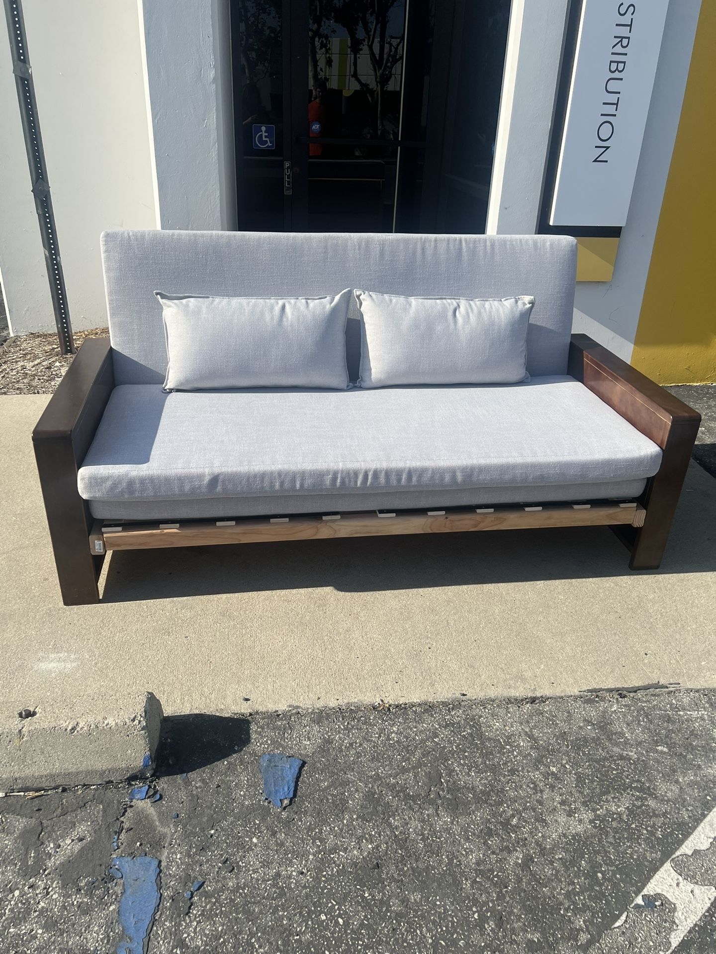 Walnut Gray Wooden Loveseat
