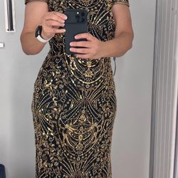Tadashi Shoji Maxi dress with Gold sequin work