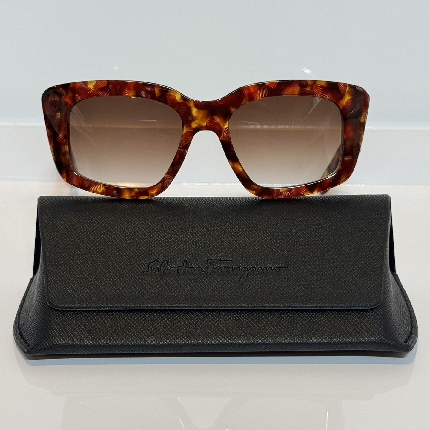 New Salvatore Ferragamo 1024S Soft Havana Chunky Woman’s Sunglasses 