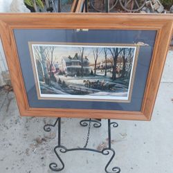 Vintage Framed Matted Homeward Bound Christmas Winter Lithograph Signed Terry Redlin