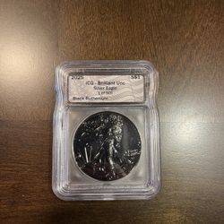 2025 S$1 ICG Brilliant Unc Silver Eagle 1 Of 500 Black Ruthenium 1oz Fine Silver