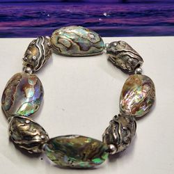 #2246, MEXICAN  NATURAL ABALONE STRETCH BRACELET