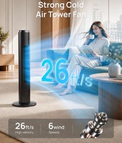 Tower Fan for Bedroom, 26 ft/s Velocity Fans that Blow Cold Air 28dB Quiet Floor Fan, 4 Modes 6 Speeds, 90° Oscillating, Remote & LED Touch Control, 1