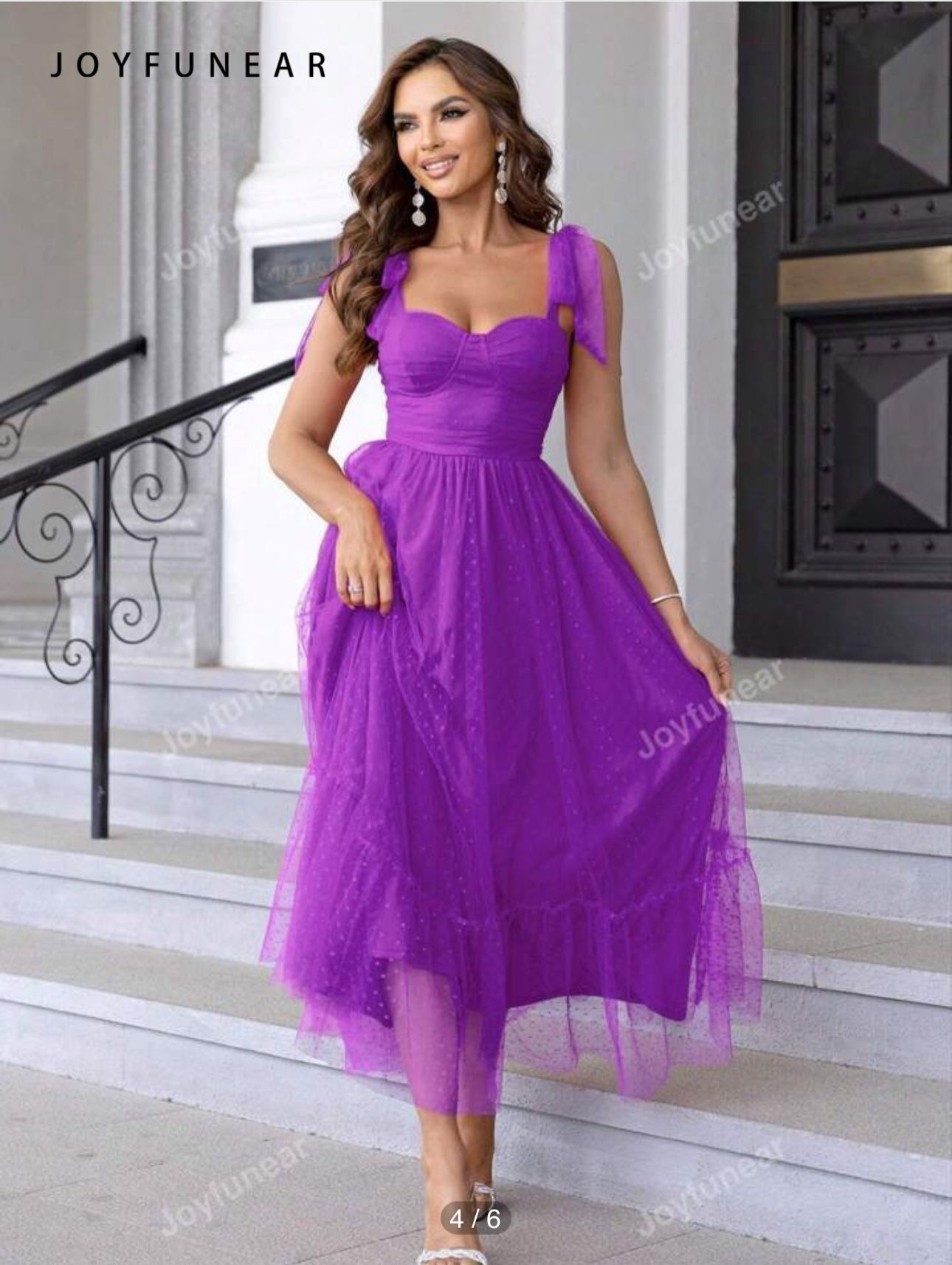 Midi Dress Bow Knot Strap Smocked Ruffle Tulle Flowy Beach Sundress