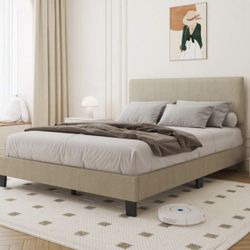Beige Queen Size Bed Frame