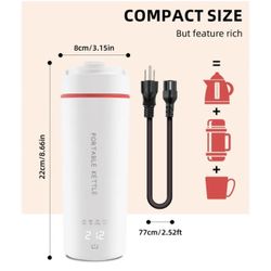 GRACEALL 400ML Travel Portable Kettle - Small Electric Water Boiler Thermos for Boiling Water, Stainless Steel Liner, Mini Camping Kettle White Person