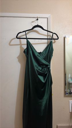 Emerald green, long slit dress