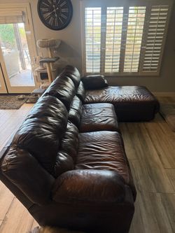 Brown Leather Sectional Sofa with Chaise