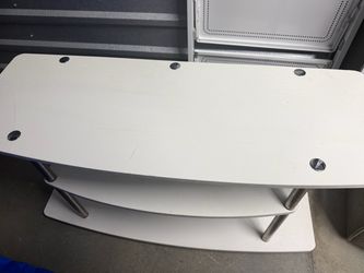 White 3-Tier TV Stand with Silver Legs- can refurbish