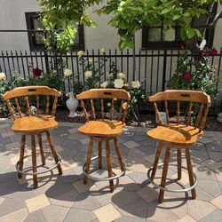 1970's Vintage Swivel Rustic Mid Century Bar Stools Chairs