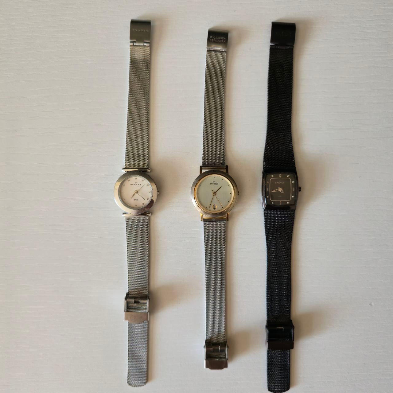 Lot of 3 Skagen Watches – Silver Mesh + Black Mesh, 2 with New Batteries