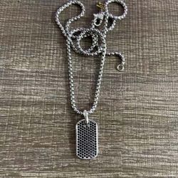  Chevron Tag In Sterling Silver With Pave Black Diamonds 