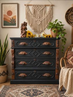 Stunning Antique Black Chest Of Drawers