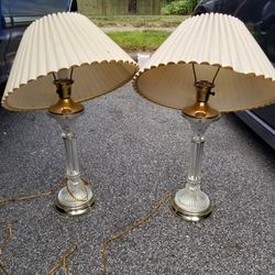 Vintage Classic Brass and Glass Column Table Lamps