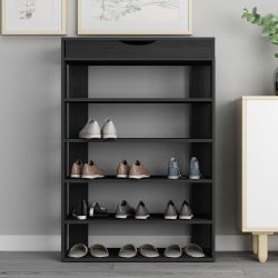 5-tier Wooden Shoes Rack Organizer with Storage Compartment, Free Standing Shoe Storage Shelf for Entryway, Living Room, Hallway, Doorway 29.5" Black