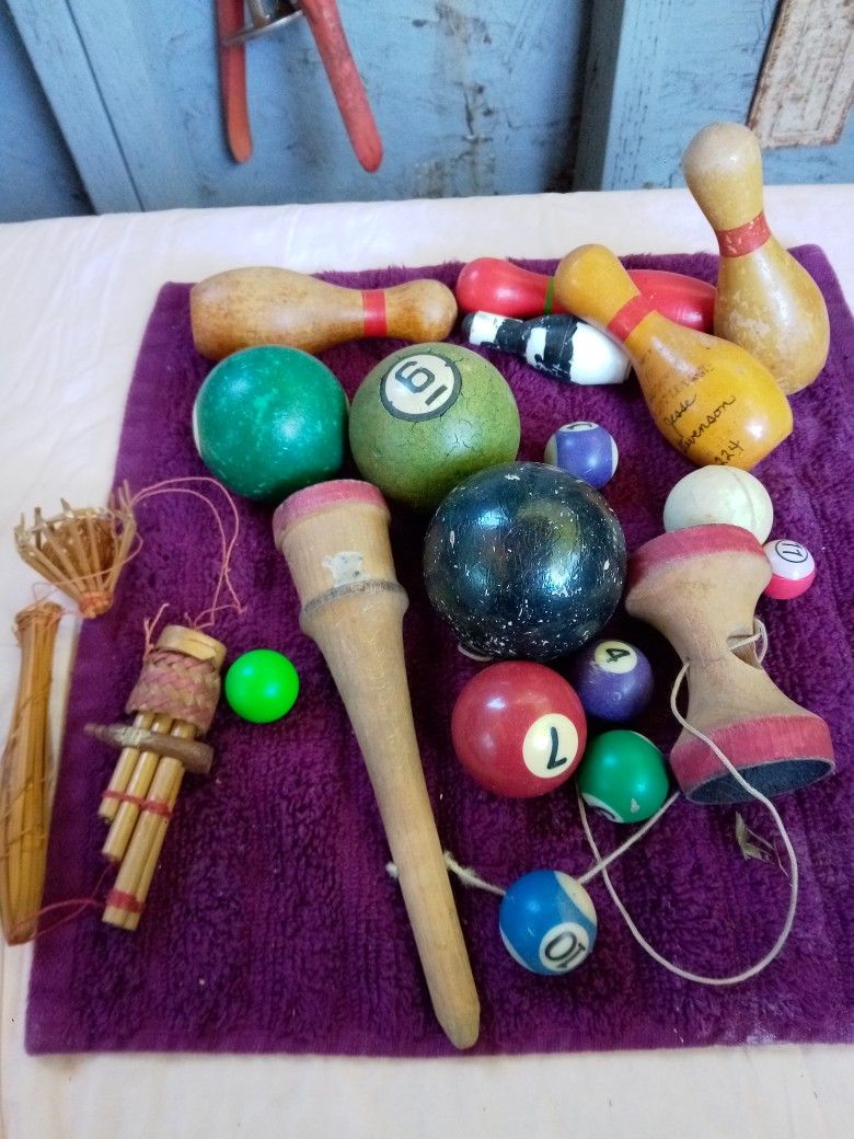 Vintage Cue Balls And Bowling Pins