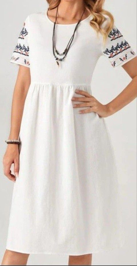 Women White Cotton Dress New