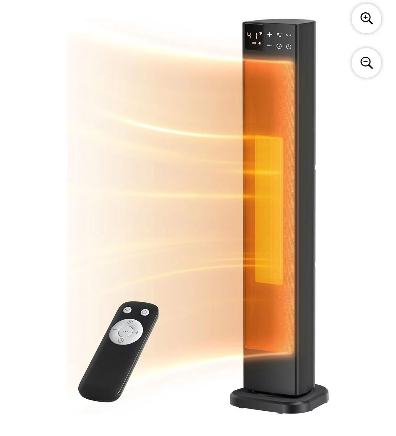 30 inch Ceramic Tower Heater, 1500W, Oscillation, Remote, 12H Timer, Black