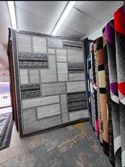 Large Gray and Black Geometric Area Rug