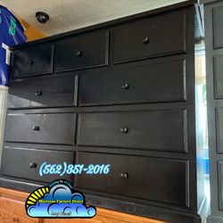 Assembled Wide 9 Drawer Pine Wood Dresser Mueble Negro 