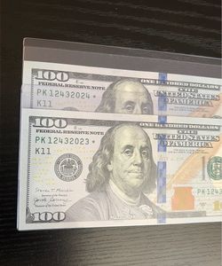 Sequential Star Note $100 Bills - 2017 - Set of 2 - Mint - Rare US Currency