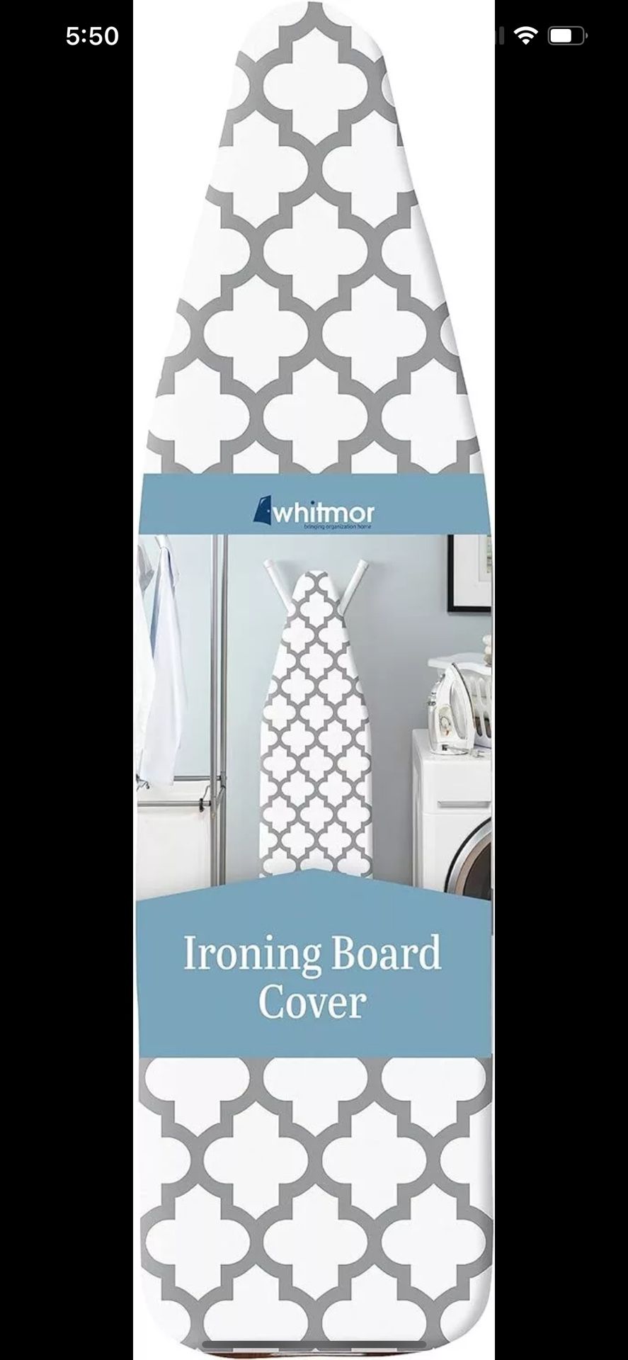 Whitmor Deluxe Ironing Board Cover and Pad Medallion Gray 13-15" x 52-54"